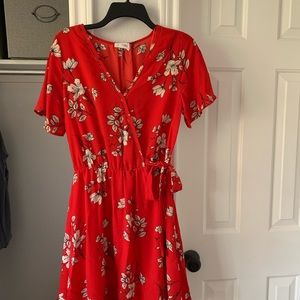 Red Floral Wrap dress